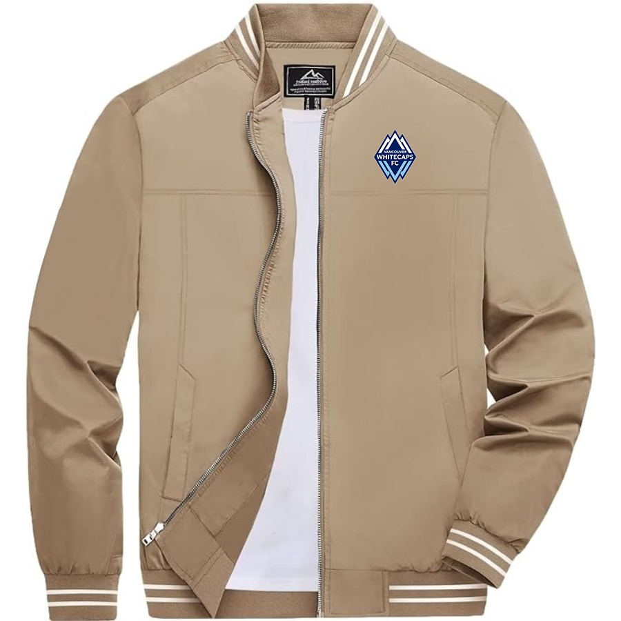 Men's Vancouver Whitecaps FC Lightweight Zip-Up Bomber Jacket with Ribbed Collar and Cuffs Versatile Casual Outerwear