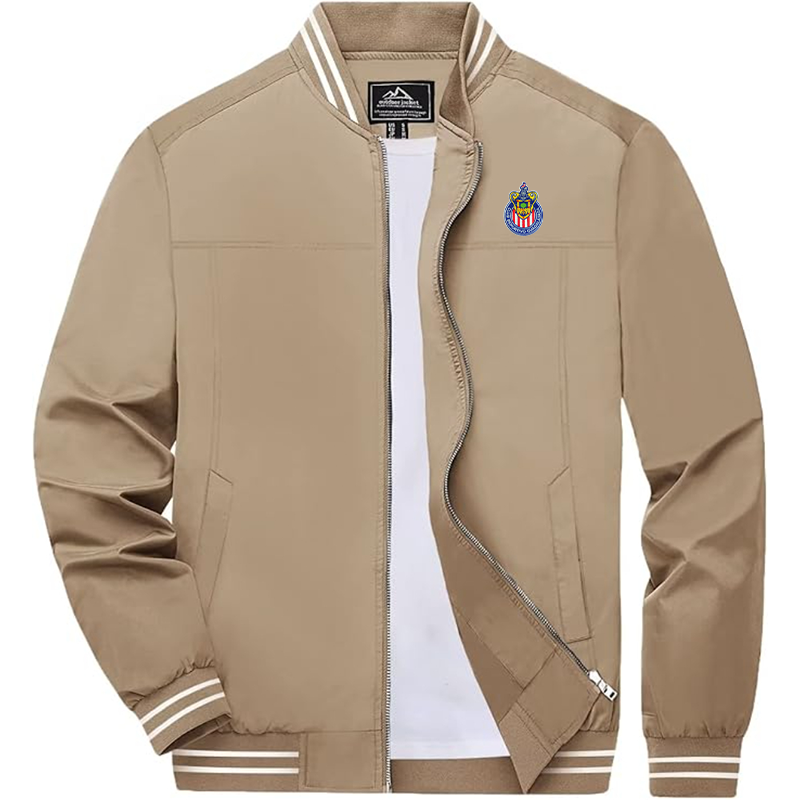 Men's Embroiderd Chivas Club  Lightweight Zip-Up Bomber Jacket with Ribbed Collar and Cuffs Versatile Casual Outerwear