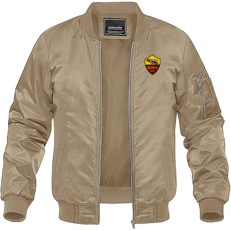 Men's Embroidered AS Roma Lightweight Bomber Jacket Windbreaker Softshell Varsity Jacket Coat