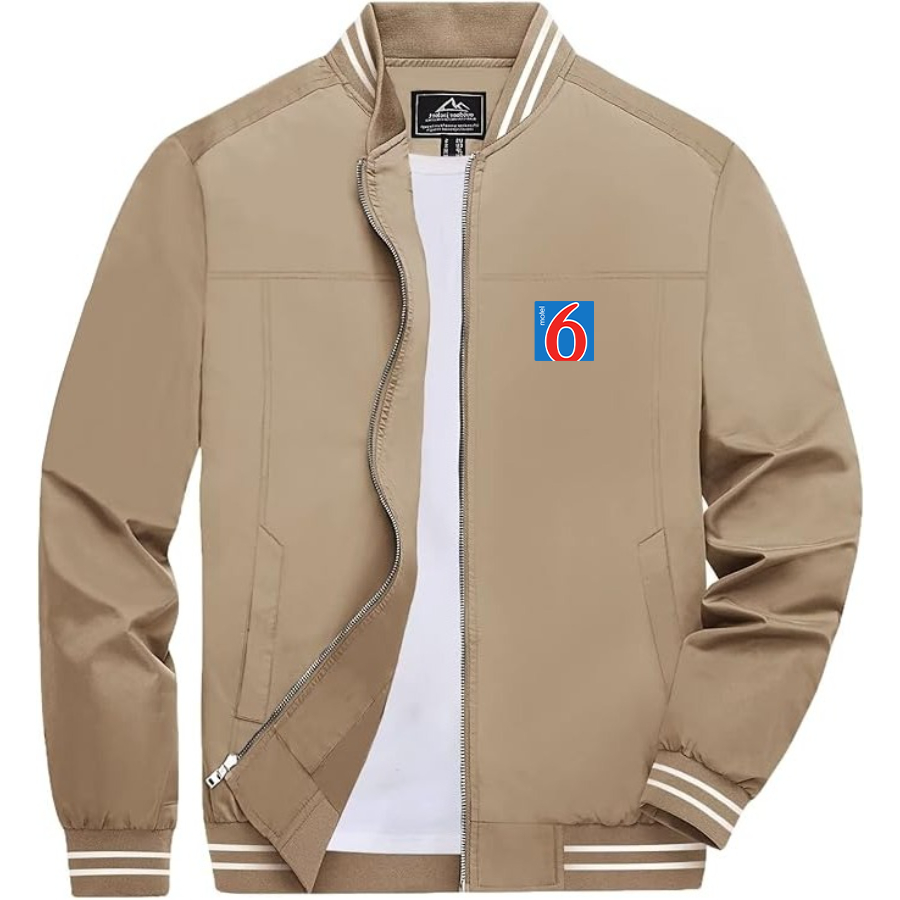 Men's Motel 6 Lightweight Zip-Up Bomber Jacket with Ribbed Collar and Cuffs Versatile Casual Outerwear