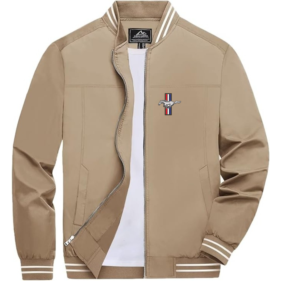 Men's Mustang Lightweight Zip-Up Bomber Jacket with Ribbed Collar and Cuffs Versatile Casual Outerwear