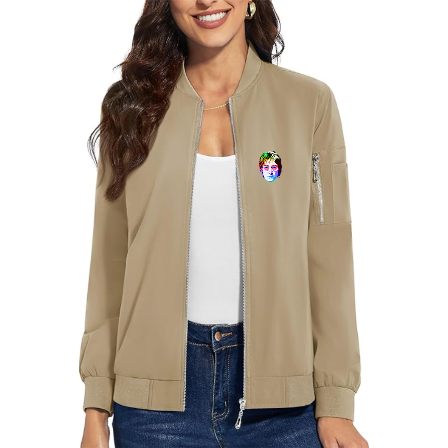 Women's John Lennon Face Art Music Premium Bomber Jacket Outerwear