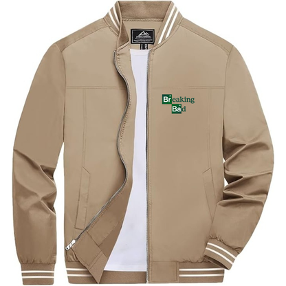 Men's Breaking Bad Lightweight Zip-Up Bomber Jacket with Ribbed Collar and Cuffs Versatile Casual Outerwear