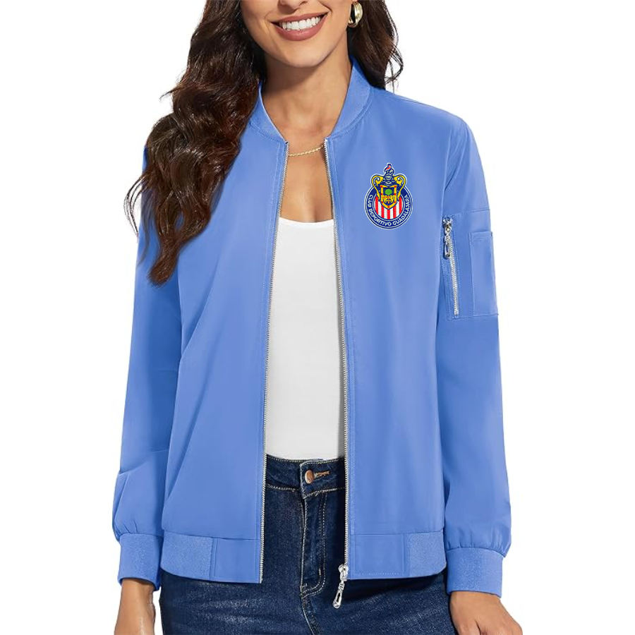 Women's Chivas Club  Embroidered  Premium Bomber Jacket with Polished Detailing and Functional Sleeve Pocket Modern Luxury Outerwear