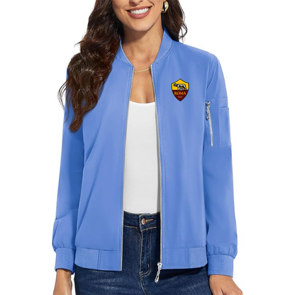 Women's AS Roma Embroidered  Premium Bomber Jacket with Polished Detailing and Functional Sleeve Pocket Modern Luxury Outerwear