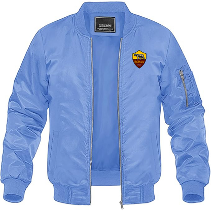 Men's Embroidered AS Roma Lightweight Bomber Jacket Windbreaker Softshell Varsity Jacket Coat