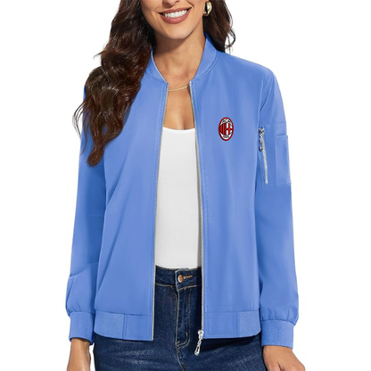 Women's AC Milan Embroidered  Premium Bomber Jacket with Polished Detailing and Functional Sleeve Pocket Modern Luxury Outerwear