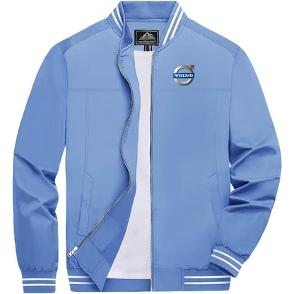 Men's Volvo car Lightweight Zip-Up Bomber Jacket with Ribbed Collar and Cuffs Versatile Casual Outerwear