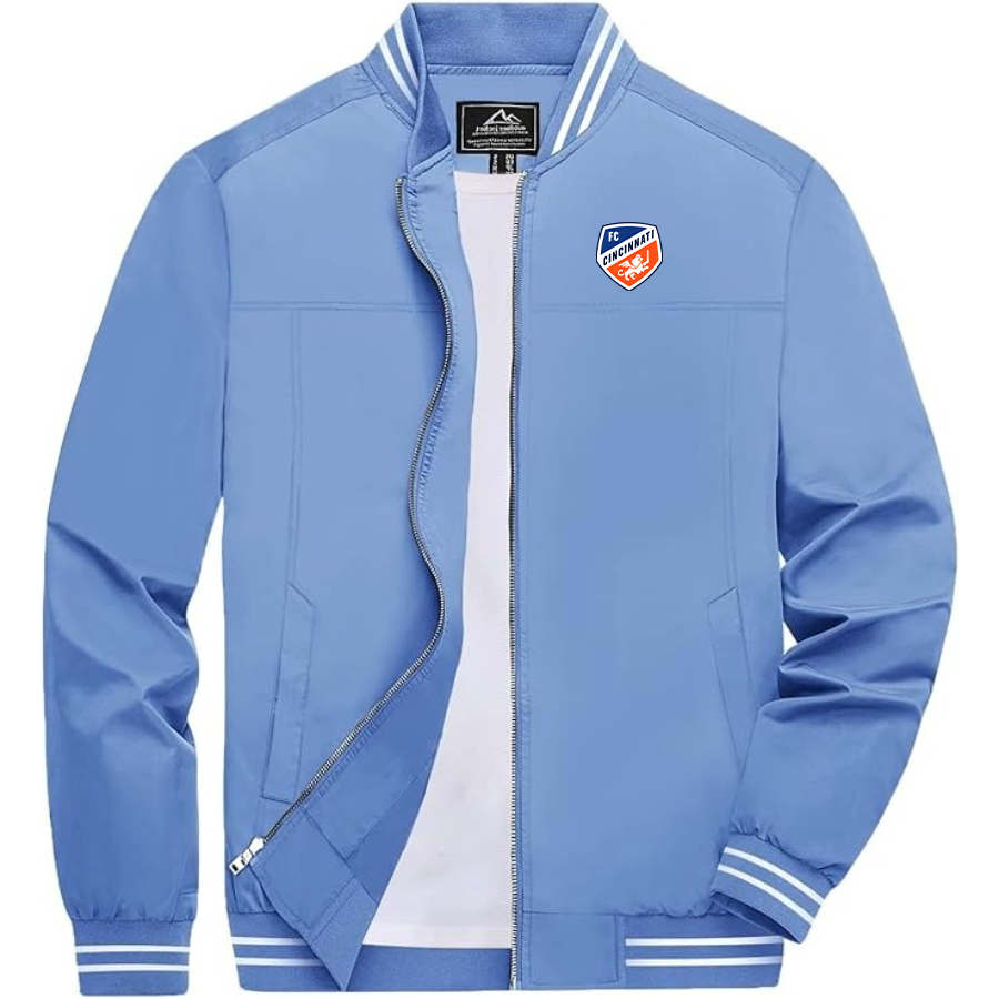 Men's FC Cincinnati Lightweight Zip-Up Bomber Jacket with Ribbed Collar and Cuffs Versatile Casual Outerwear