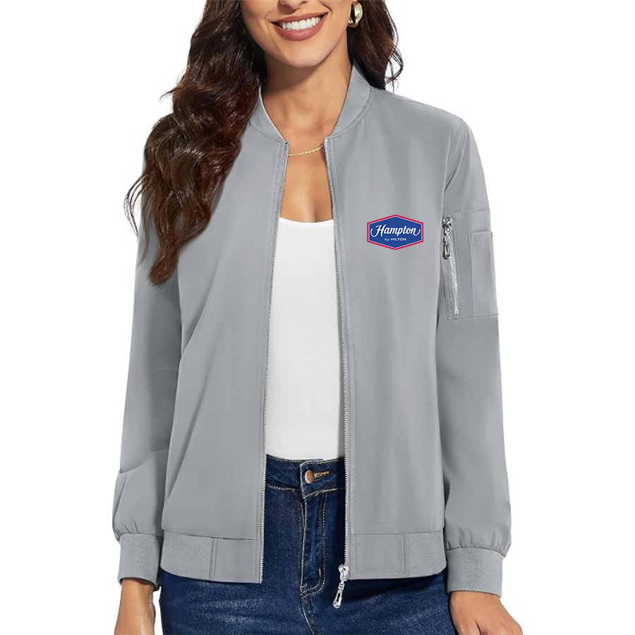 Women's Hampton by Hilton Premium Bomber Jacket with Polished Detailing and Functional Sleeve Pocket Modern Luxury Outerwear