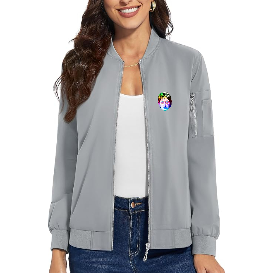 Women's John Lennon Face Art Music Premium Bomber Jacket Outerwear