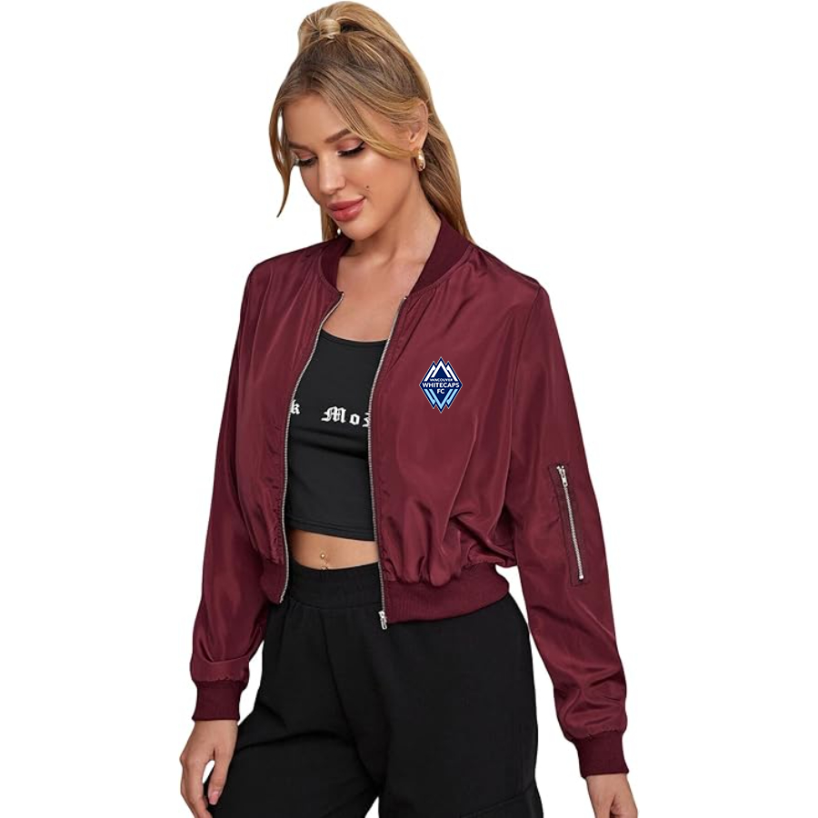 Women's Vancouver Whitecaps FC Lightweight Bomber Biker Jacket Zip up Windbreaker Crop Bomber Jacket Coat