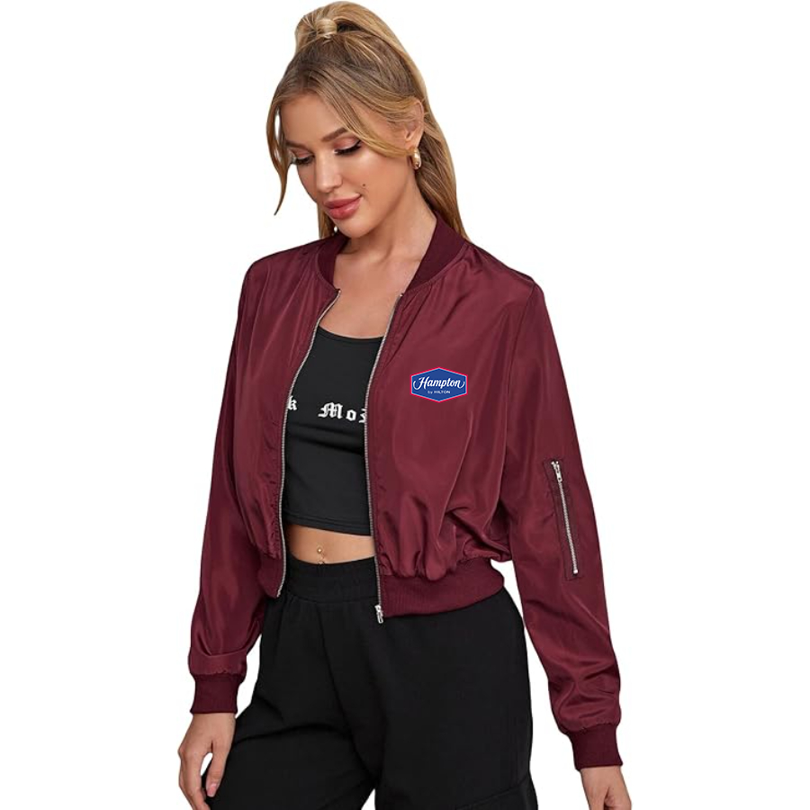 Women's Hampton by Hilton Lightweight Bomber Biker Jacket Zip up Windbreaker Crop Bomber Jacket Coat