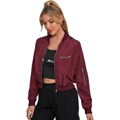 Women's Mclaren Lightweight Bomber Biker Jacket Zip up Windbreaker Crop Bomber Jacket Coat