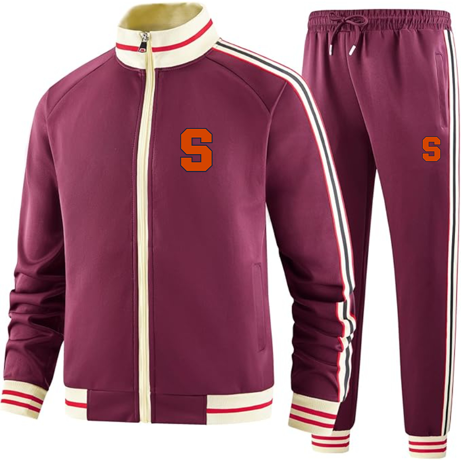 Men's Syracuse Orange Two Piece Designer Tracksuit with Bold Striped Accents and Zippered Front Elevated Athletic Wear