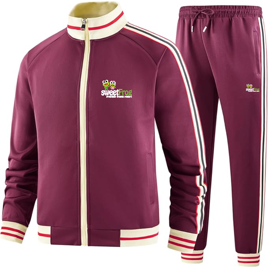 Men's Sweet Frog Frozen Two Piece Designer Tracksuit with Bold Striped Accents and Zippered Front Elevated Athletic Wear