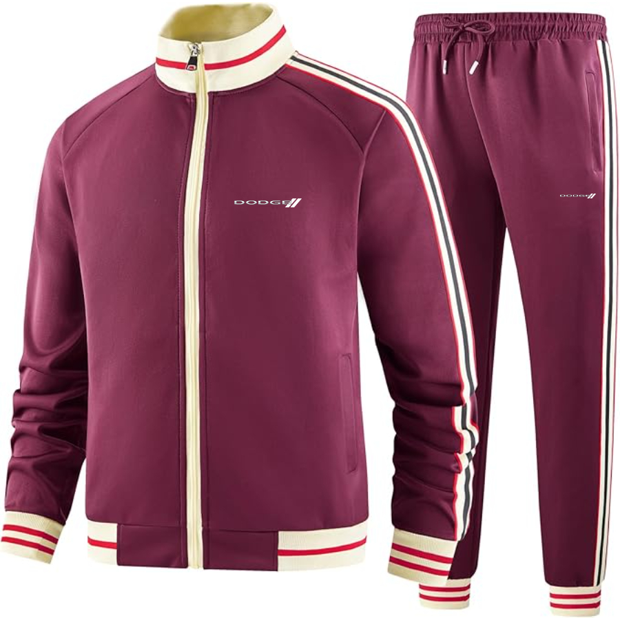 Men's Dodge Car  Two Piece Designer Tracksuit with Bold Striped Accents and Zippered Front Elevated Athletic Wear