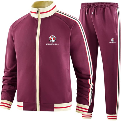 Men's Vauxcall motors Two Piece Designer Tracksuit with Bold Striped Accents and Zippered Front Elevated Athletic Wear