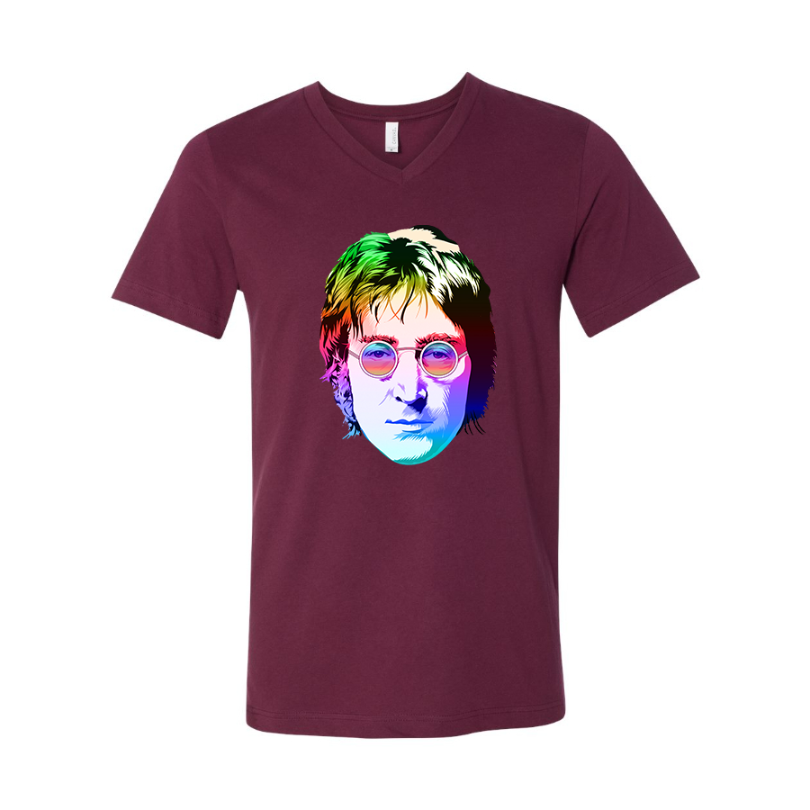 Men's John Lennon Face Art Music BELLA + CANVAS - Jersey V-Neck T-Shirt