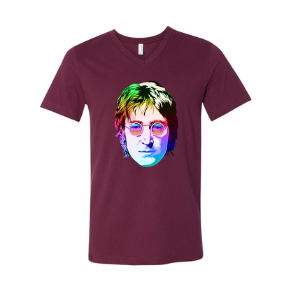 Men's John Lennon Face Art Music BELLA + CANVAS - Jersey V-Neck T-Shirt