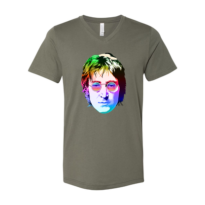 Men's John Lennon Face Art Music BELLA + CANVAS - Jersey V-Neck T-Shirt