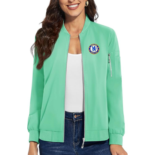 Women's Chelsea Football Club  Embroidered  Premium Bomber Jacket with Polished Detailing and Functional Sleeve Pocket Modern Luxury Outerwear