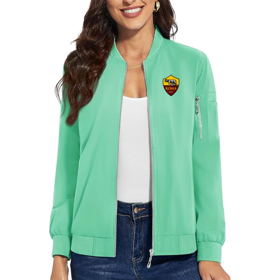 Women's AS Roma Embroidered  Premium Bomber Jacket with Polished Detailing and Functional Sleeve Pocket Modern Luxury Outerwear