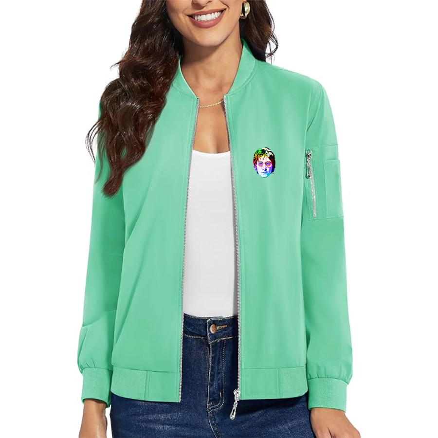 Women's John Lennon Face Art Music Premium Bomber Jacket Outerwear