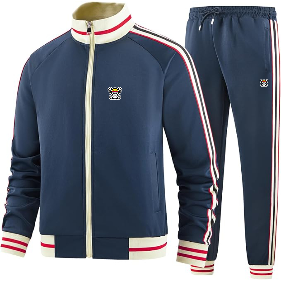 Men's Straw Hat  Two Piece Designer Tracksuit with Bold Striped Accents and Zippered Front Elevated Athletic Wear