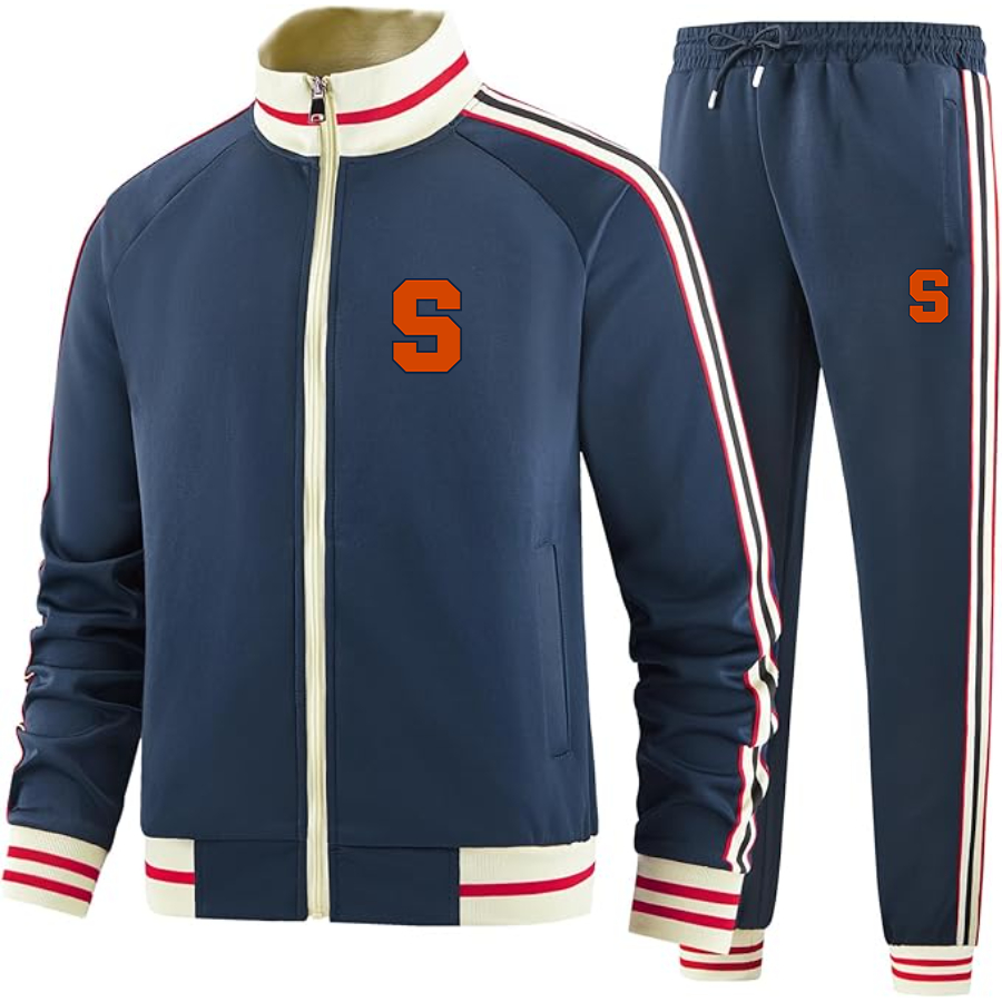 Men's Syracuse Orange Two Piece Designer Tracksuit with Bold Striped Accents and Zippered Front Elevated Athletic Wear
