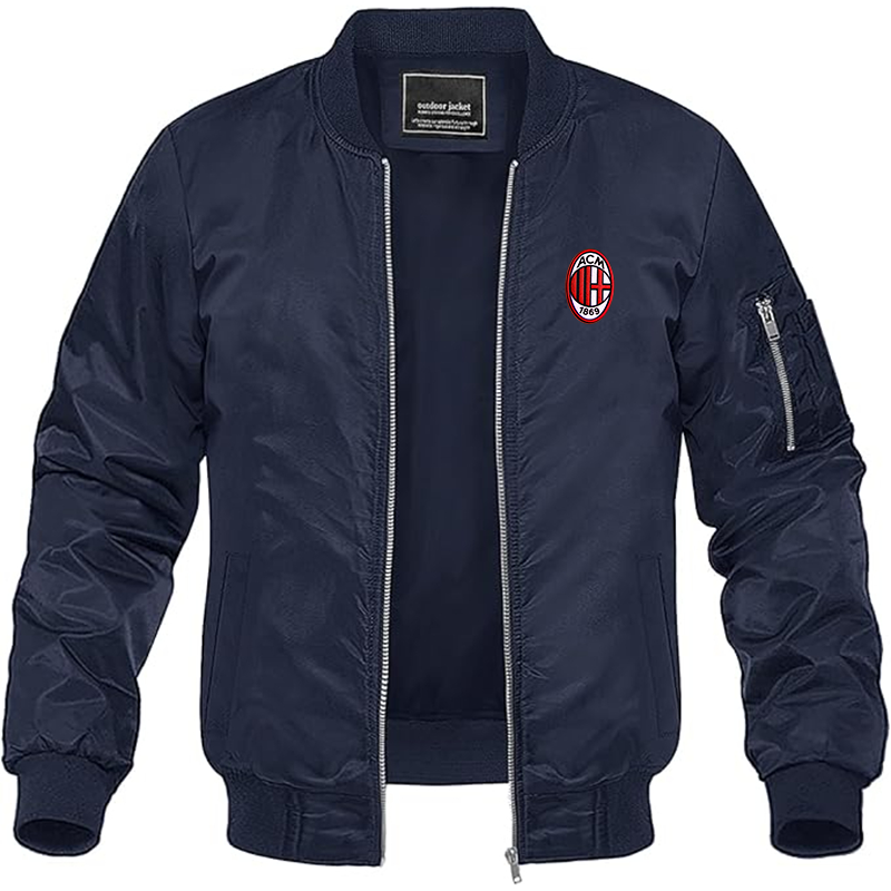 Men's Embroidered AC Milan Lightweight Bomber Jacket Windbreaker Softshell Varsity Jacket Coat