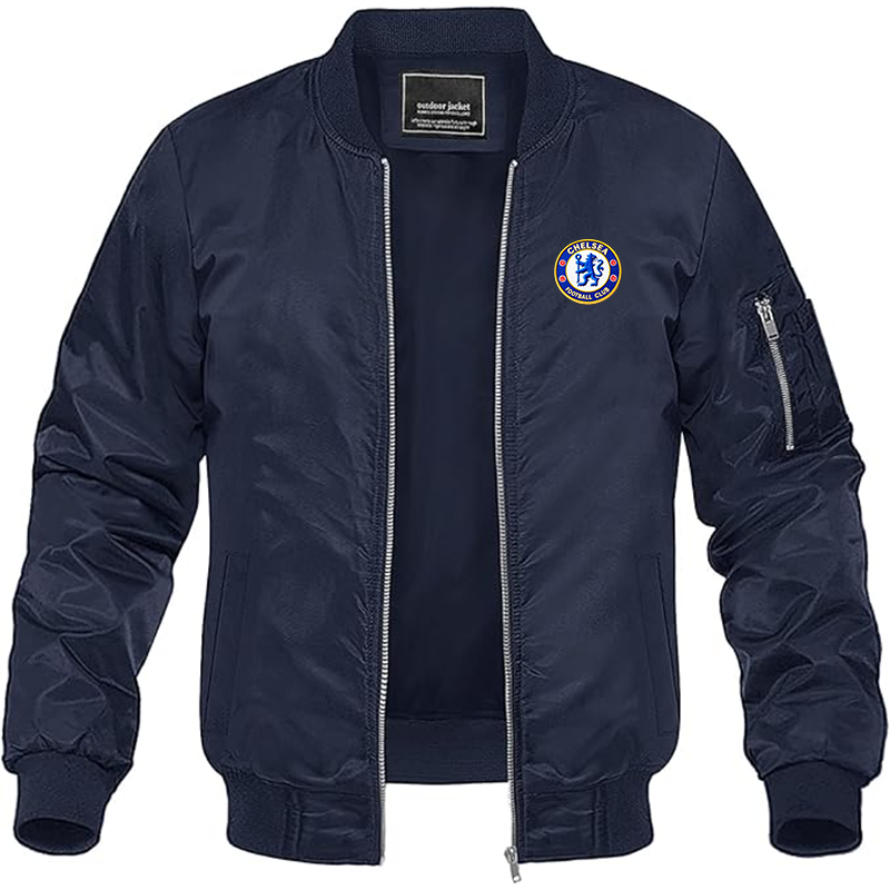 Men's Embroidered Chelsea Football Club  Lightweight Bomber Jacket Windbreaker Softshell Varsity Jacket Coat