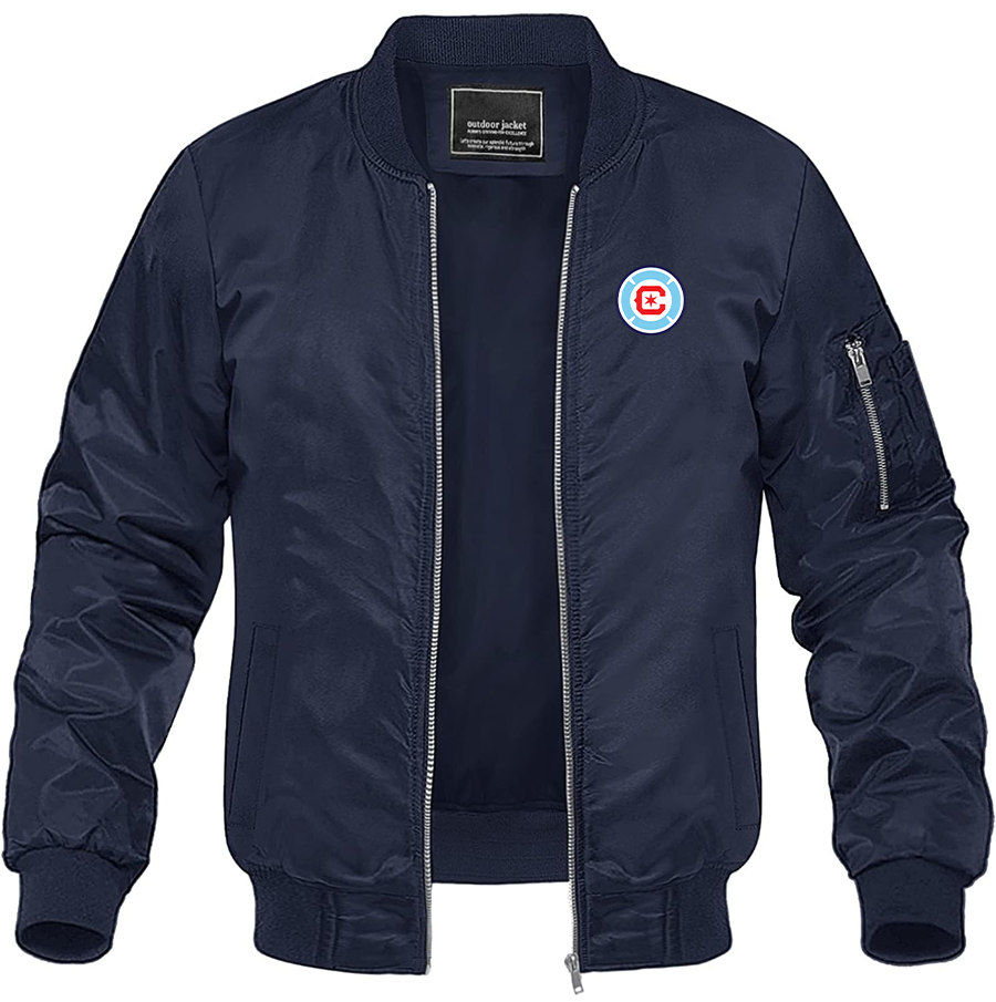 Men's Chicago fire Soccer Lightweight Bomber Jacket Windbreaker Softshell Varsity Jacket Coat