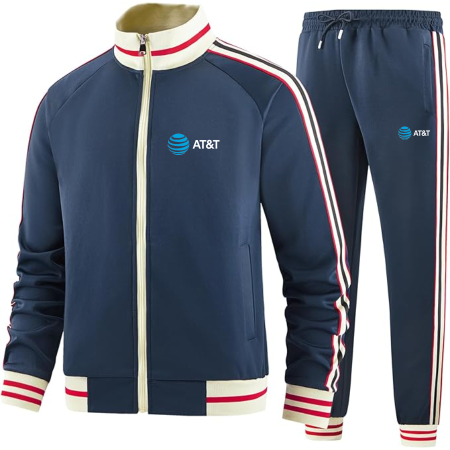 Men's AT&T Two Piece Designer Tracksuit with Bold Striped Accents and Zippered Front Elevated Athletic Wear