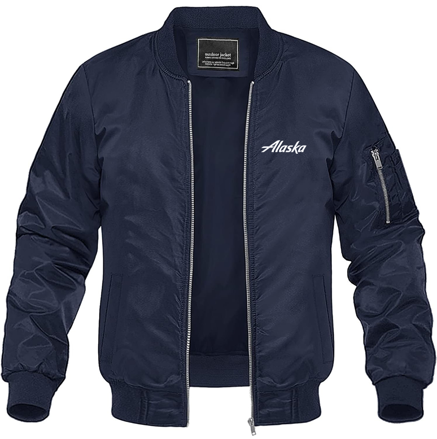 Men's Alaska Airline Lightweight Bomber Jacket Windbreaker Softshell Varsity Jacket Coat