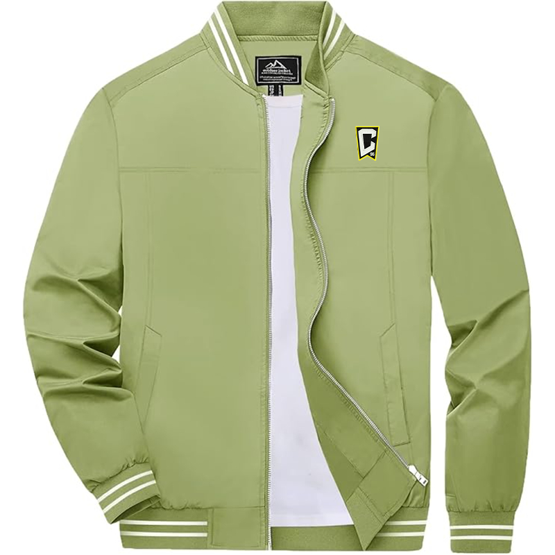 Men's Embroiderd Columbus Crew Soccer  Lightweight Zip-Up Bomber Jacket with Ribbed Collar and Cuffs Versatile Casual Outerwear