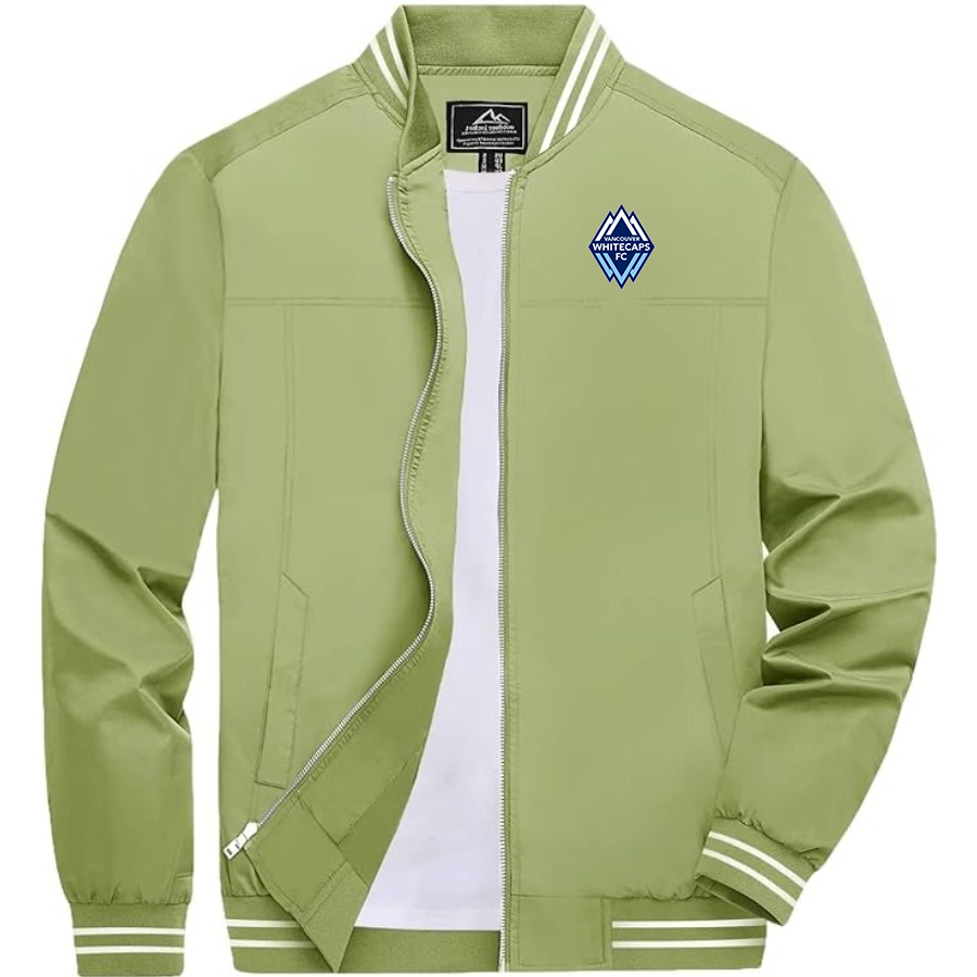 Men's Vancouver Whitecaps FC Lightweight Zip-Up Bomber Jacket with Ribbed Collar and Cuffs Versatile Casual Outerwear