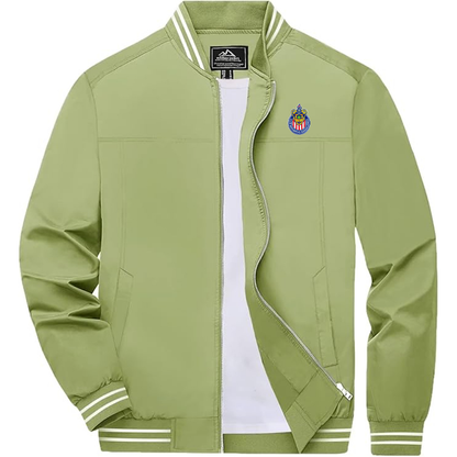 Men's Embroiderd Chivas Club  Lightweight Zip-Up Bomber Jacket with Ribbed Collar and Cuffs Versatile Casual Outerwear