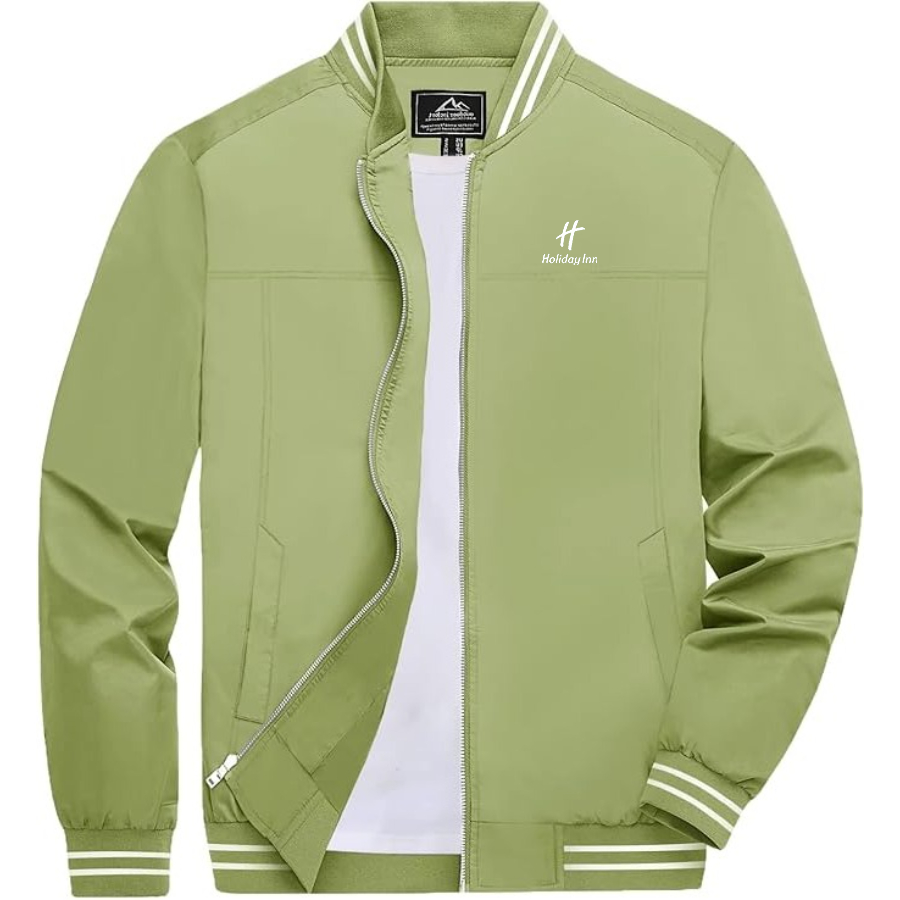 Men's Holiday Inn Lightweight Zip-Up Bomber Jacket with Ribbed Collar and Cuffs Versatile Casual Outerwear