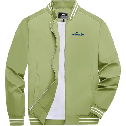 Men's Alaska Airline Lightweight Zip-Up Bomber Jacket with Ribbed Collar and Cuffs Versatile Casual Outerwear