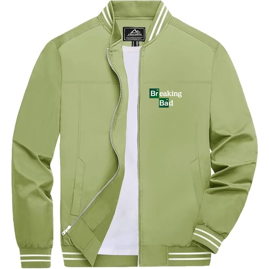 Men's Breaking Bad Lightweight Zip-Up Bomber Jacket with Ribbed Collar and Cuffs Versatile Casual Outerwear