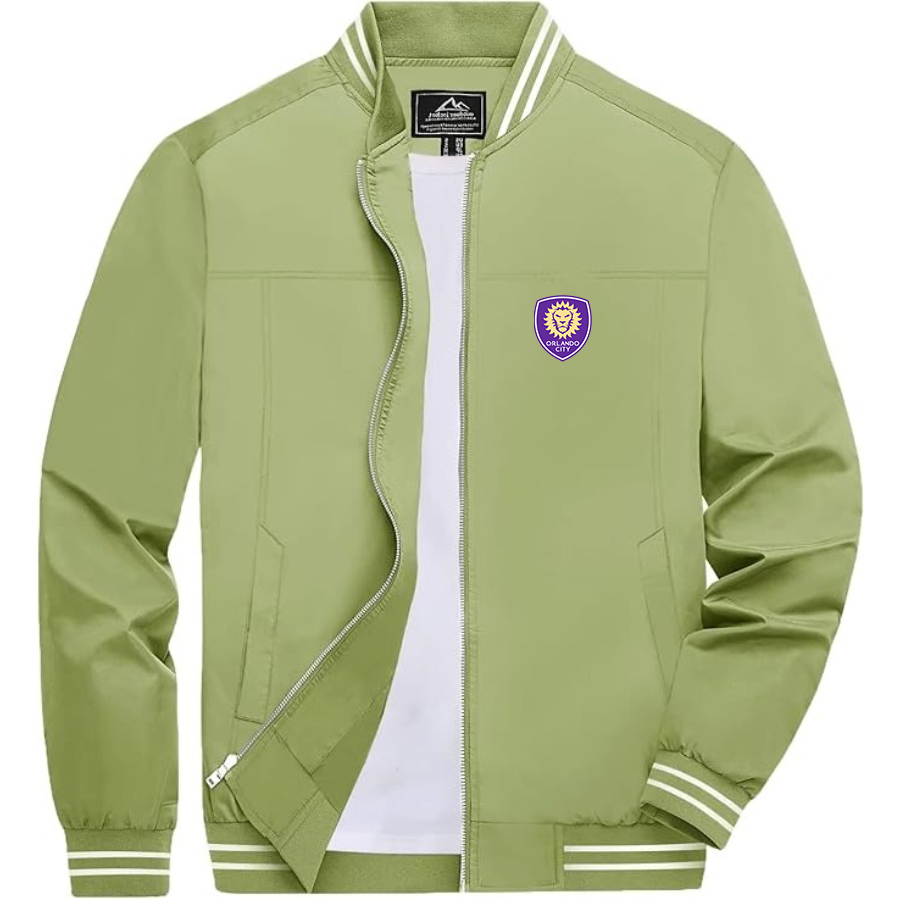 Men's Orlando City Soccer Lightweight Zip-Up Bomber Jacket with Ribbed Collar and Cuffs Versatile Casual Outerwear