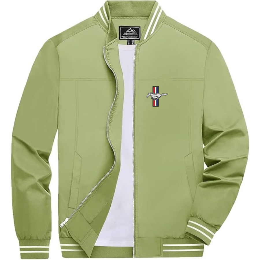 Men's Mustang Lightweight Zip-Up Bomber Jacket with Ribbed Collar and Cuffs Versatile Casual Outerwear