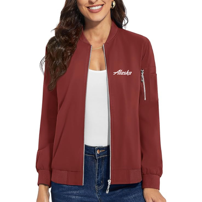 Women's Alaska Airline Premium Bomber Jacket with Polished Detailing and Functional Sleeve Pocket Modern Luxury Outerwear