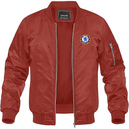 Men's Embroidered Chelsea Football Club  Lightweight Bomber Jacket Windbreaker Softshell Varsity Jacket Coat