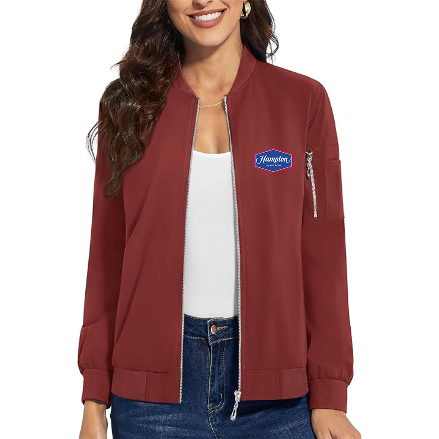 Women's Hampton by Hilton Premium Bomber Jacket with Polished Detailing and Functional Sleeve Pocket Modern Luxury Outerwear