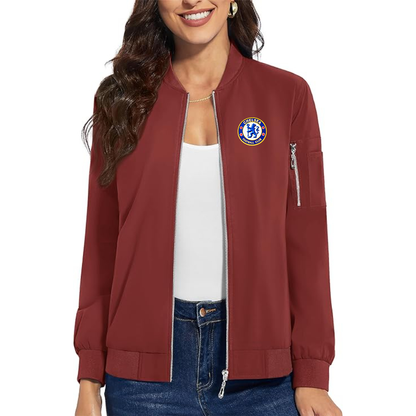 Women's Chelsea Football Club  Embroidered  Premium Bomber Jacket with Polished Detailing and Functional Sleeve Pocket Modern Luxury Outerwear