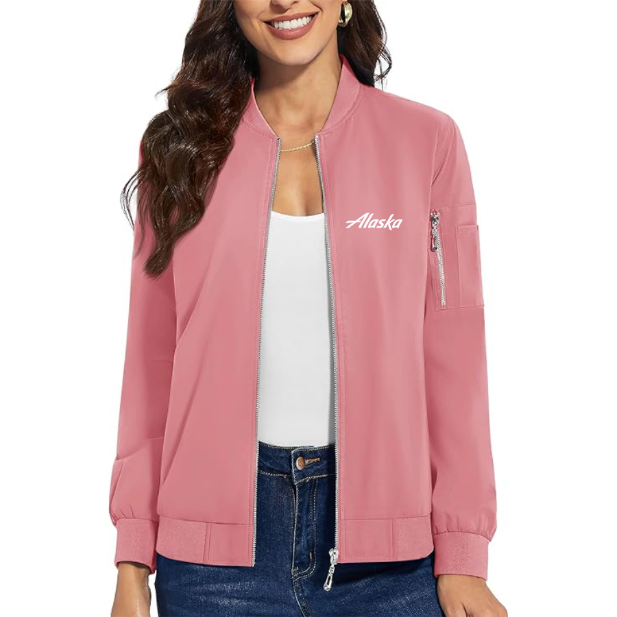 Women's Alaska Airline Premium Bomber Jacket with Polished Detailing and Functional Sleeve Pocket Modern Luxury Outerwear