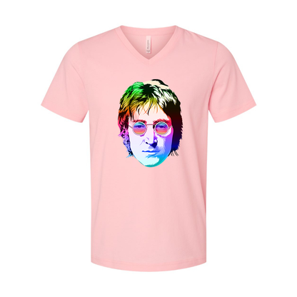 Men's John Lennon Face Art Music BELLA + CANVAS - Jersey V-Neck T-Shirt