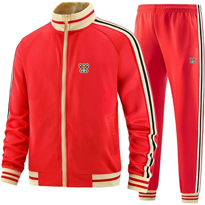 Men's Straw Hat  Two Piece Designer Tracksuit with Bold Striped Accents and Zippered Front Elevated Athletic Wear